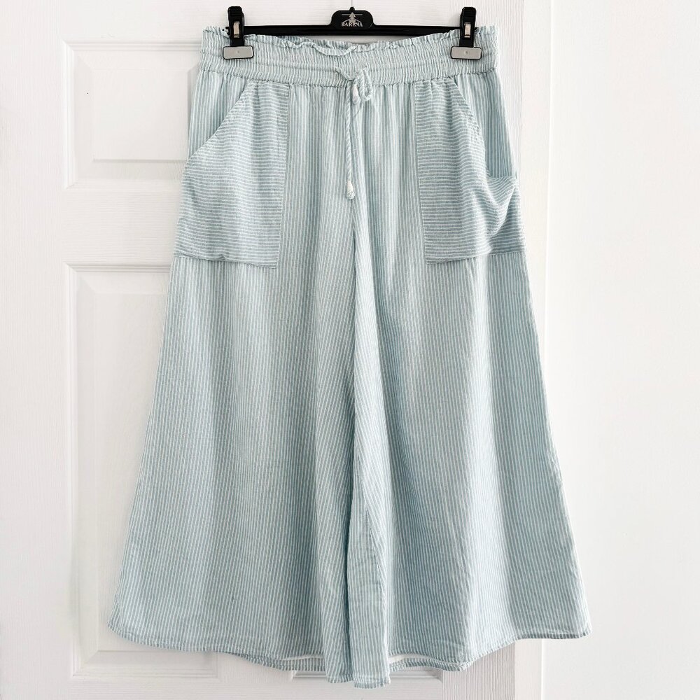 Apiece Apart Blue Striped Wide Leg Cropped Pant, size 8